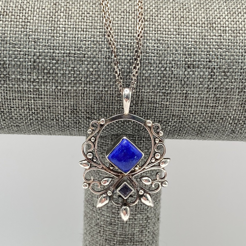 CA Italy 925 Sterling Silver Necklace Vintage Blue Lapis Amethyst 21"